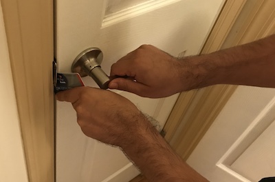 Unlocking a door with a credit card